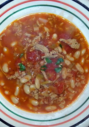 A picture of HEARTY PASTA FAGIOLI SOUP.