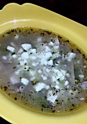 A picture of Chicken Rice & Feta Soup.
