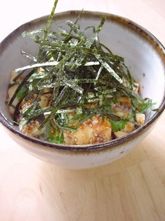 A picture of Yukke-Style Tofu Rice Bowl with Shiso.