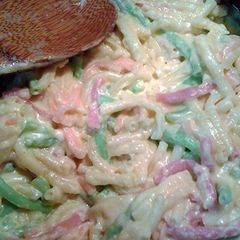 A picture of rainbow mac and cheese.