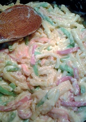 A picture of rainbow mac and cheese.