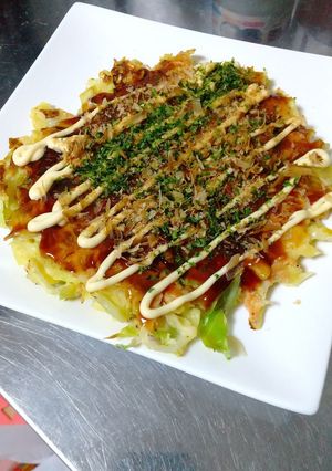 A picture of Okonomiyaki with Okara Powder.