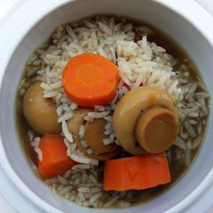 A picture of Carrot And Mushroom Rice Soup.