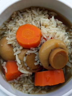 A picture of Carrot And Mushroom Rice Soup.
