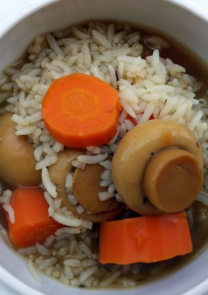 A picture of Carrot And Mushroom Rice Soup.