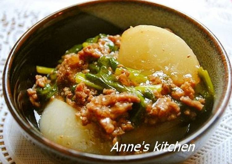 Recipe: Appetizing Simple Turnip &amp; Minced Meat Creamy Ankake Sauce