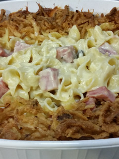 A picture of Ham and Noodle Bake.