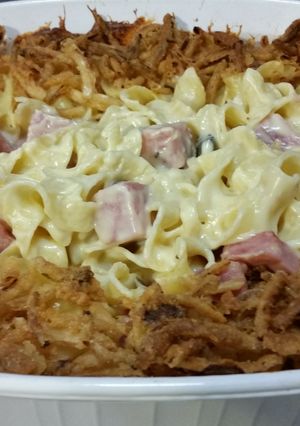 A picture of Ham and Noodle Bake.