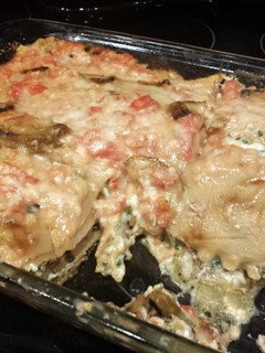 A picture of Spinach Lasagna with Sun-Dried Tomato Sauce.