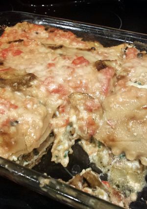 A picture of Spinach Lasagna with Sun-Dried Tomato Sauce.