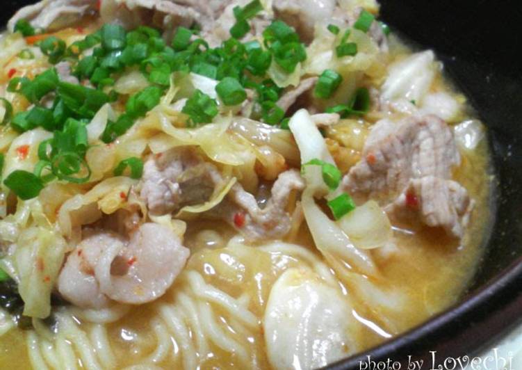 Steps to Make Speedy Miso Ramen Noodles with Pork and Kimchi