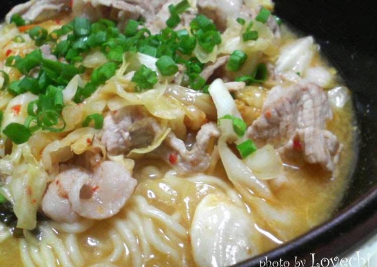 Steps to Make Award-winning Miso Ramen Noodles with Pork and Kimchi