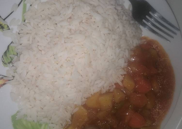 White rice and hearty beef stew