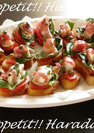 A picture of Cured Ham, Mozzarella and Caper Bruschetta.
