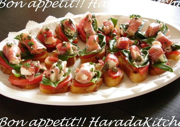 Recipe of Quick Cured Ham, Mozzarella and Caper Bruschetta