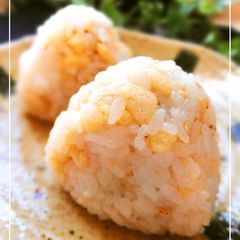 A picture of Tempura Crumbs and Mentsuyu Wasabi Onigiri Rice Balls.
