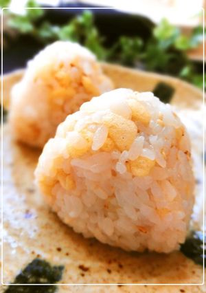 A picture of Tempura Crumbs and Mentsuyu Wasabi Onigiri Rice Balls.