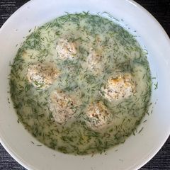 Youvarlakia Avgolemono (Lemony Chicken Meatball Soup) A picture of Youvarlakia Avgolemono (Lemony Chicken Meatball Soup).