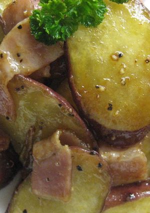 A picture of Sweet Potato and Bacon in Oyster and Mayonnaise Sauce.