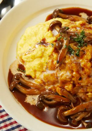 A picture of Demi-Glace Omurice with 1:1 Ketchup Sauce.