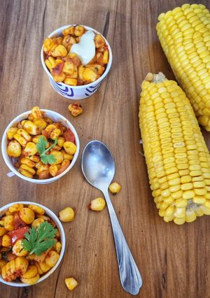 A picture of Corn Chaat / Cheese Corn Chaat.