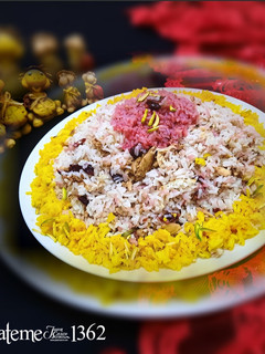 عکسی از دستور آلبالو پلو با مرغ ریش ریش