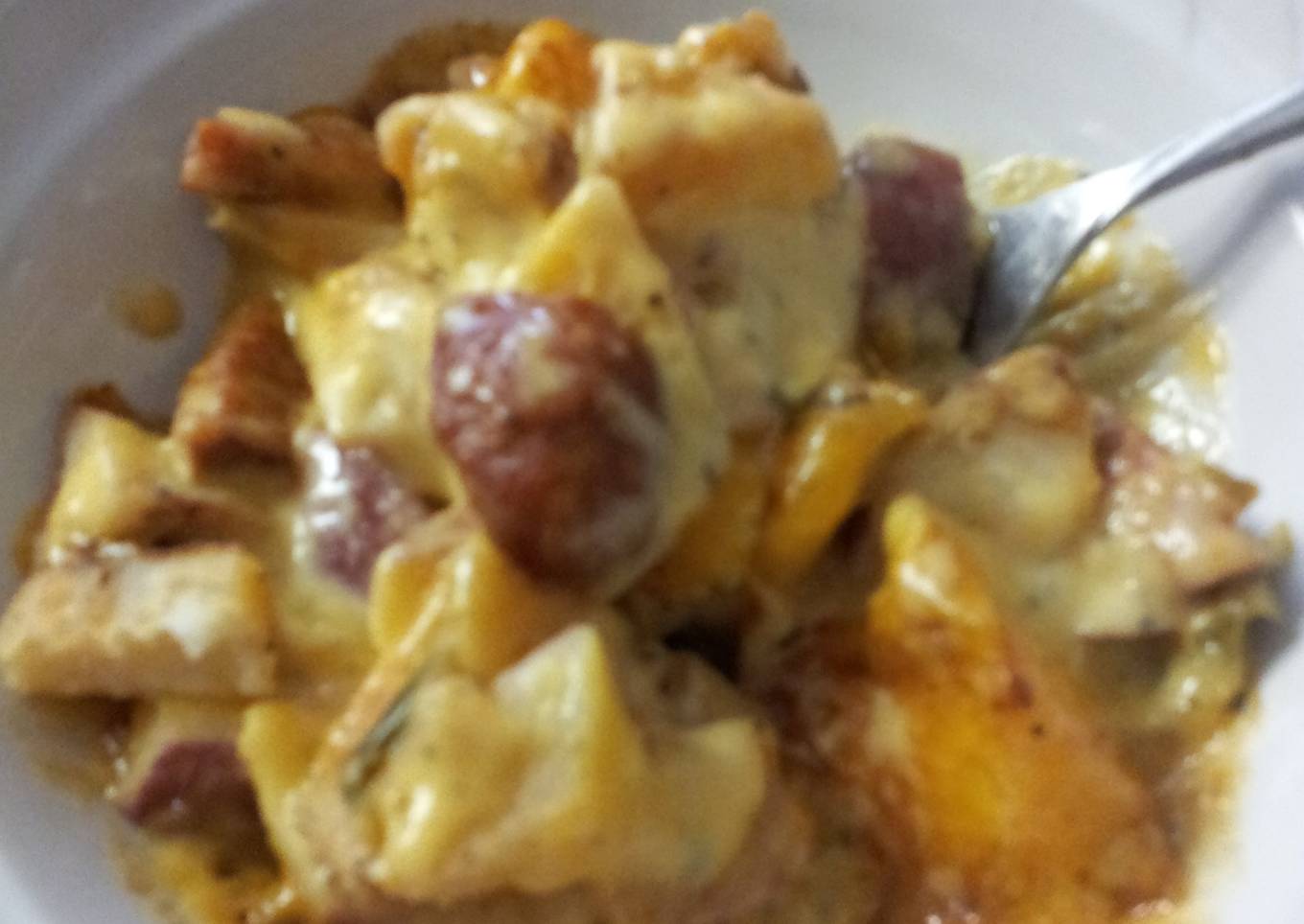 Cheesy smoked sausage potato casserole