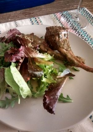 A picture of Grilled lamb chops with mint chimichuri.