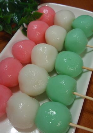 A picture of Great for Hanami (Cherry Blossom Viewing) Tri-Colour Dango (Sweet Mochi).