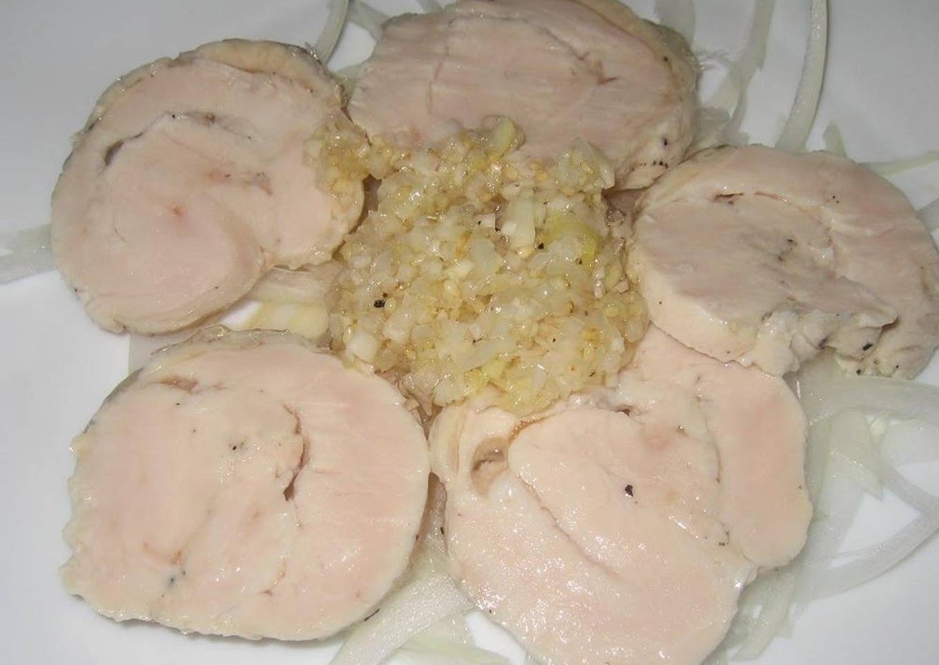 Chicken Ham with Leek Sauce