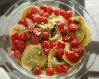 Ready to Serve Delicious Ravioli buttergarlicbasil cherry tomatoes Most Delicious