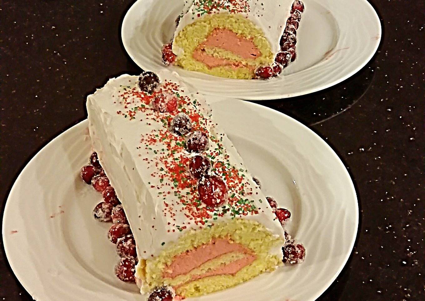 Vanilla Cake Roll with Cranberry Mousse Filling