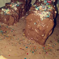 A picture of Chocolate train Biscuit cake.