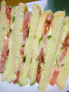 A picture of For Breakfast! Tomato and Cucumber Sandwich.