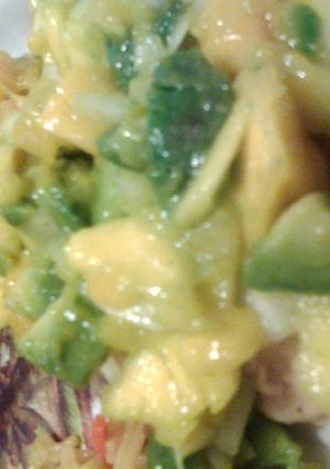 A picture of Avacado and mango chicken.