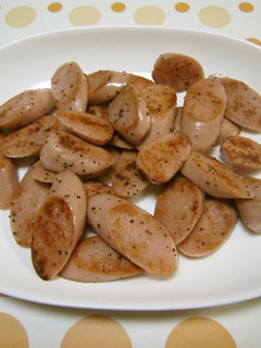 A picture of My Hubby's Beer Snack: Fried Fish Sausage.