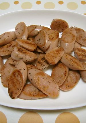 A picture of My Hubby's Beer Snack: Fried Fish Sausage.