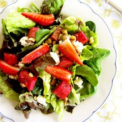 A picture of Rhubarb, Strawberry and Walnut Salad with Balsamic Vinaigrette .