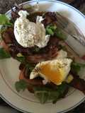 Avocado toast with poached eggs & bacon