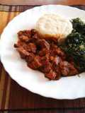 Ugali, Managu(African nightshade) and beef