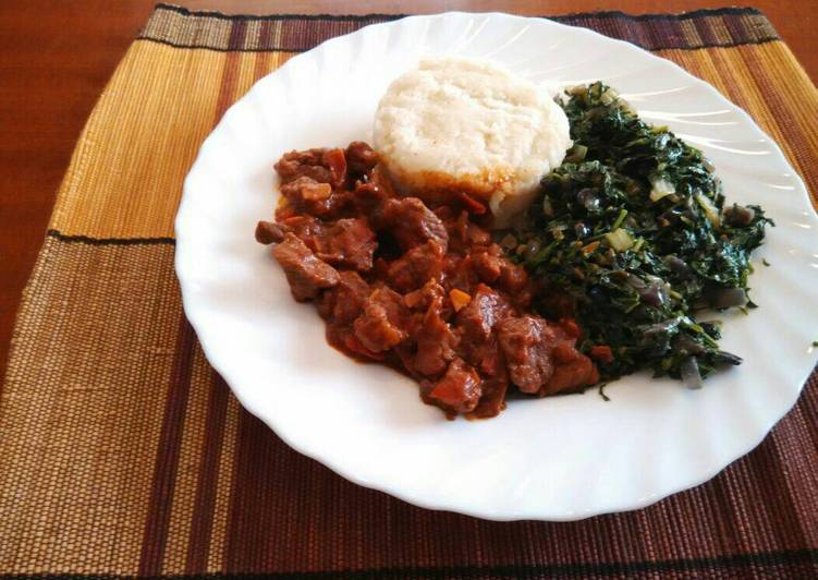 Step-by-Step Guide to Prepare Super Quick Homemade Ugali, Managu(African nightshade) and beef