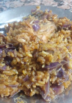 Una foto de 27. arroz, repollo y pollo 🍗una sola olla! guiso al curry con muslos