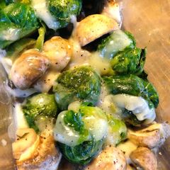 Brussels Sprouts and Mushrooms with Cheese A picture of Brussels Sprouts and Mushrooms with Cheese.