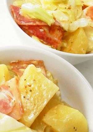 A picture of Bacon, Potato, and Cabbage Mayonnaise Stir Fry.