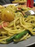 Pesto Pasta, with potatos, green beans, tomatoes and bacon