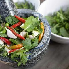 A picture of Pepper Mints and Coriander Spicy Sauce For Seafood or Noodles Rolls.