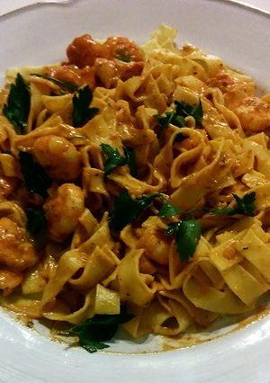 A picture of Tagliatelle con Scampi.
