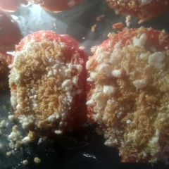 A picture of Garlic garden herb feta baked (or raw) tomatoes.