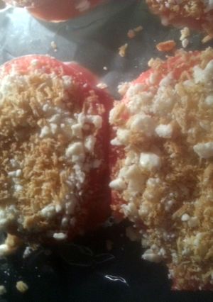 A picture of Garlic garden herb feta baked (or raw) tomatoes.