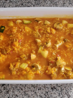 Una foto de Arroz cremoso de pollo y verduras con Thermomix